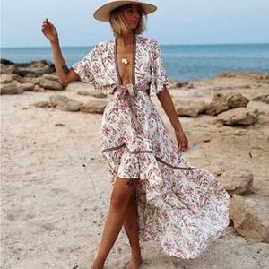 New Boho Summer Floral Hi Low Open Back Dress